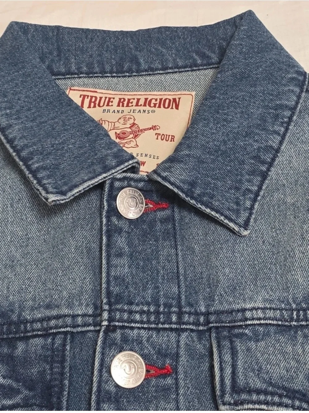 True Religion True Logo Medium Blue Quartz Wash Denim Jacket Mens Small NWT Rare